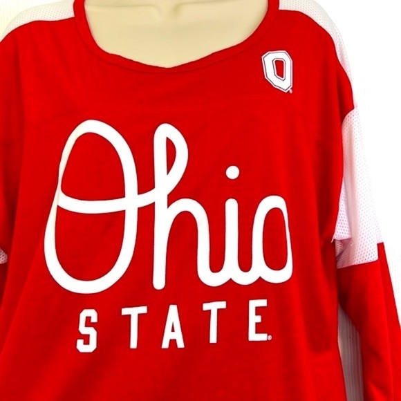Ohio State Authentic Apparel - Ohio State 3 Quarter Red & White Mesh Shirt L - Picture 3 of 12
